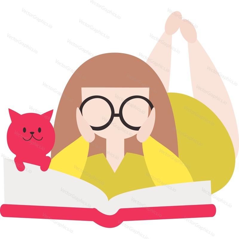Woman character with book vector icon. Little literature fan lover reading isolated on white background