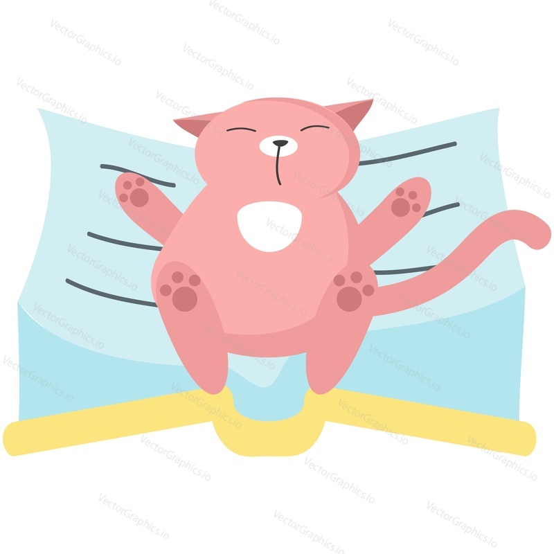 Funny cat animal vector. Lazy kitten sleeping on book icon. Cute character illustration isolated on white background