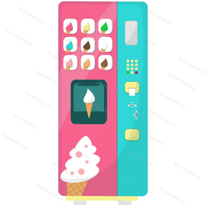 Vector sweet food snack vending machine illustration. Ice-cream selling automatic device isolated icon on white background