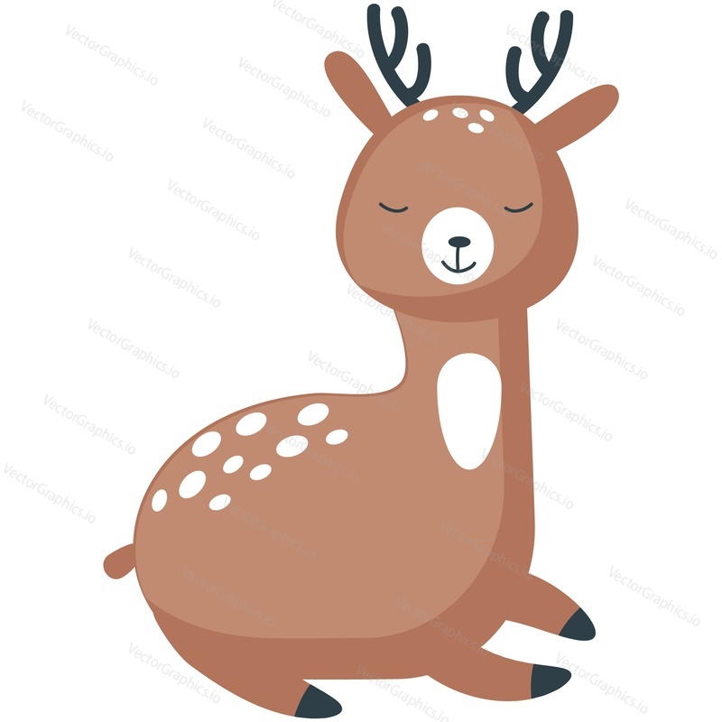 Deer sleep vector. Reindeer animal bambi cartoon, forest fawn cute sleepy character icon illustration on white background