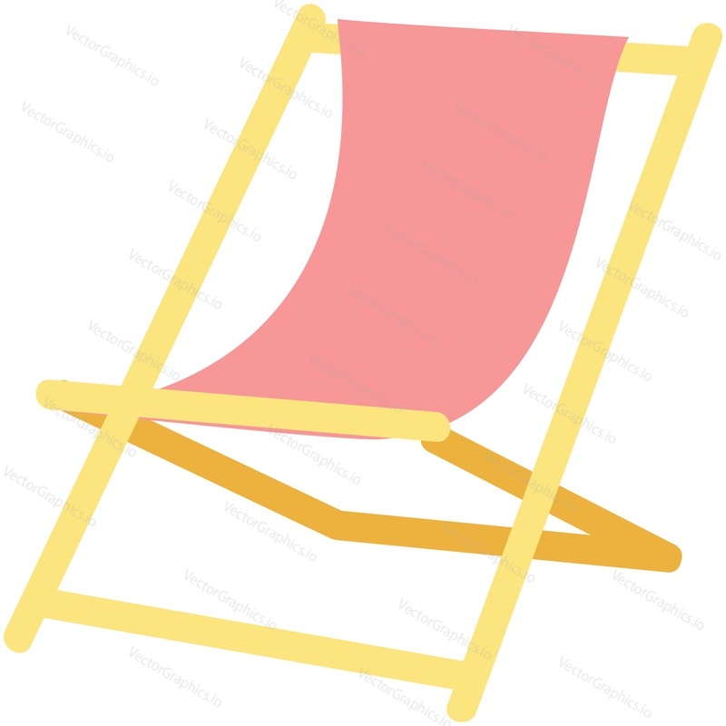 Deck chair vector. Beach deckchair icon. Isolated chaise longue cartoon furniture. Lounge recliner sunbed for outdoor relax rest illustration. Textile seat armchair for sunbathing on white background
