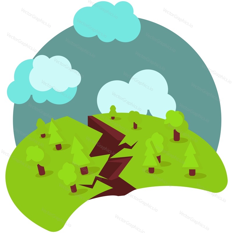 Earthquake vector. Disaster icon. Earth damage and crack after quake destroy. Natural land destruction catastrophe scene isolated on white background