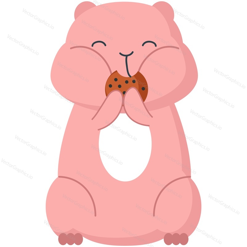 Cute cartoon hamster with cookie vector icon. Eating domestic animal illustration isolated on white background