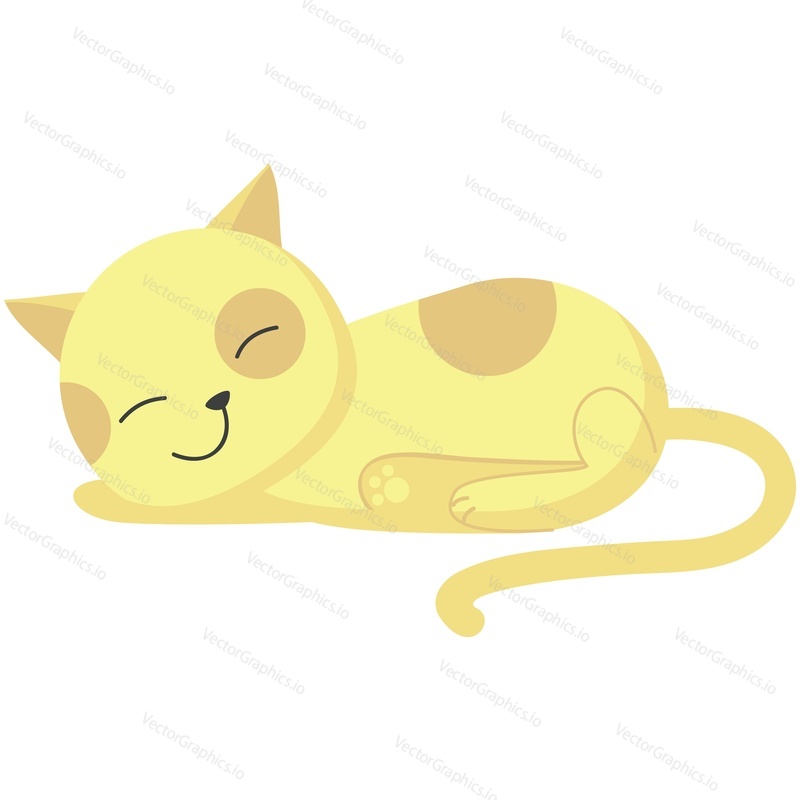 Lazy cat sleeping vector. Kitten napping icon. Cute cartoon pet animal fall asleep, rest isolated on white background