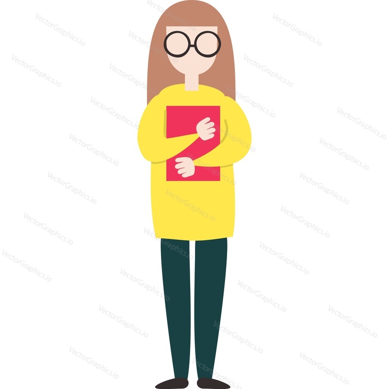 Vector woman holding cat icon. Happy girl standing with pet in hand isolated on white background