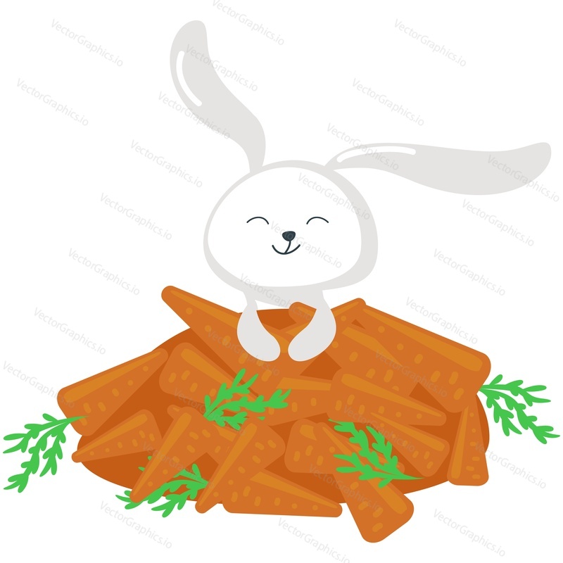 Rabbit and carrot. Bunny vector. Cute easter happy cartoon hare illustration. Animal character with autumn harvest of sweet vegetable flat icon isolated on white background