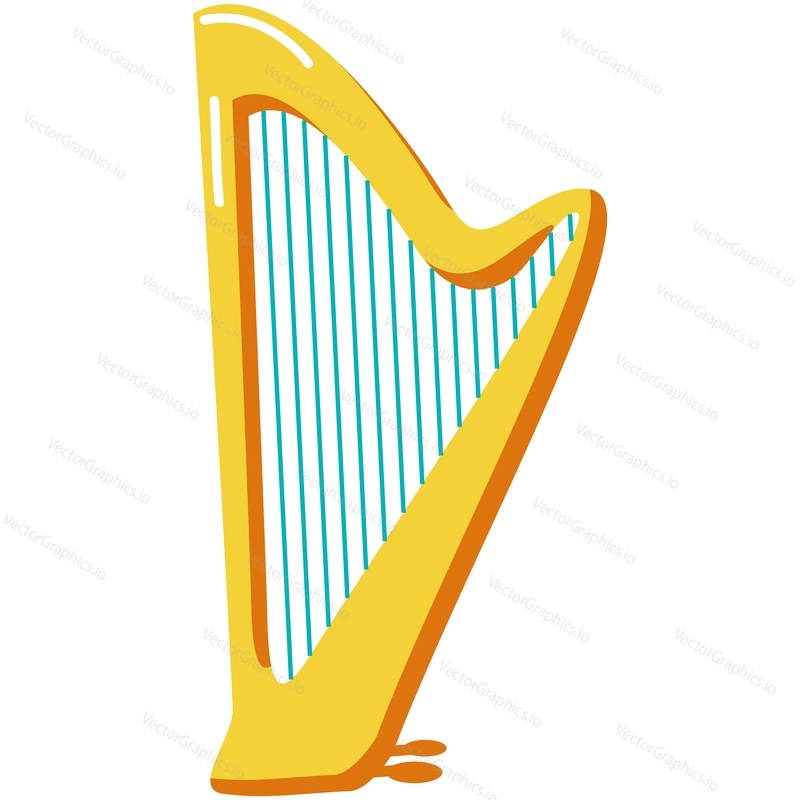 Harp vector. Cartoon lyre music instrument icon illustration. Isolated ancient lira stringed musical equipment on white background