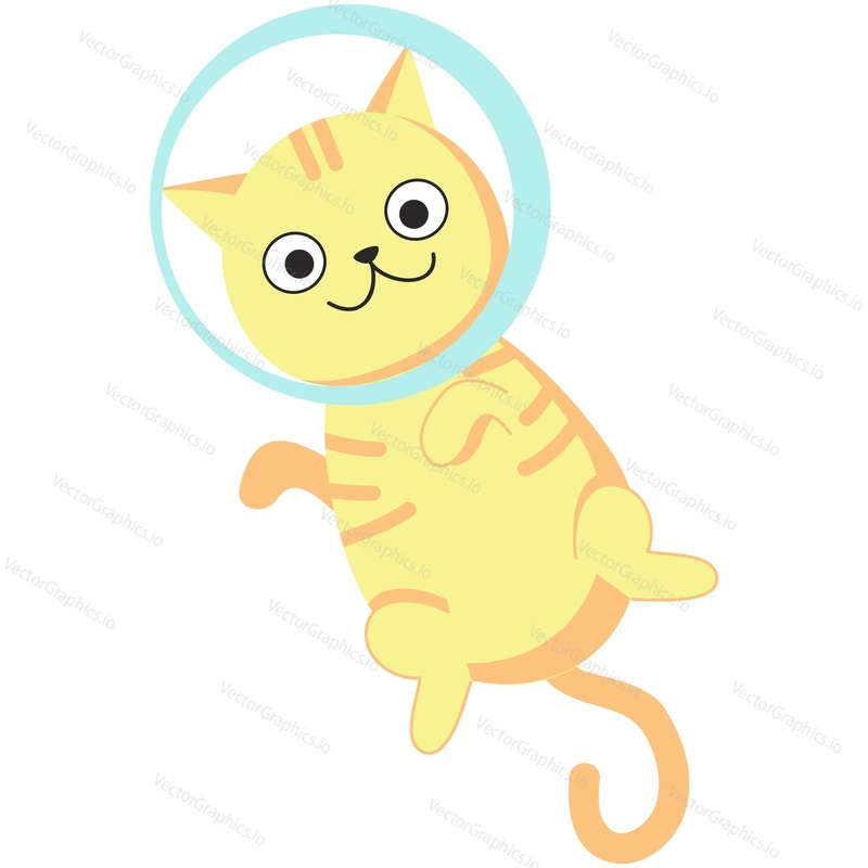 Забавный котенок-космонавт, векторный мультяшный космический персонаж. Кот, летящий в шлеме астронавта, выделенный на белом фоне. Симпатичное животное-космонавт