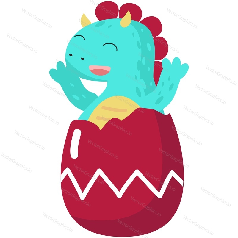 Dragon cartoon vector. Cute baby character illustration hatched from egg icon. Fairy tale fantasy dinosaur, funny little monster birth isolated on white background