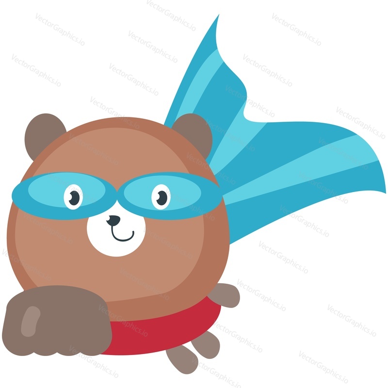 Bear superhero vector. Cute cartoon animal super hero icon illustration. Strong brave woodland character in funny mask costume, cloak isolated on white background for birthday greeting card design