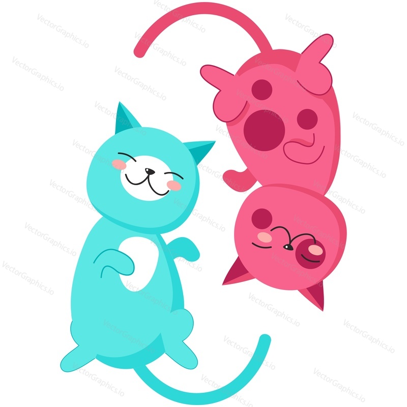 Cat in love. Cute vector animal couple. Funny cartoon adorable pet character icon illustration for greeting invitation card yang and yin design. Kawaii valentine kittens pair in zen isolated on white
