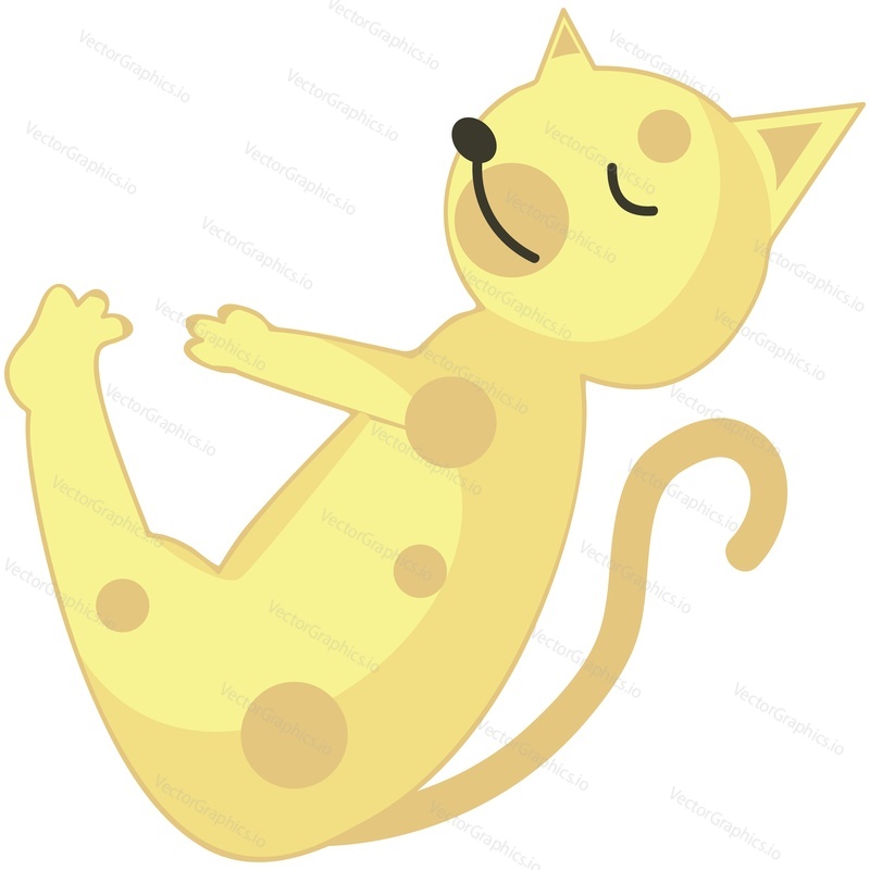 Cartoon cat doing yoga balance exercise vector. Kitten training Paripurna Navasana boat pose isolated on white background. Fitness, pilates, sport, gymnastics workout
