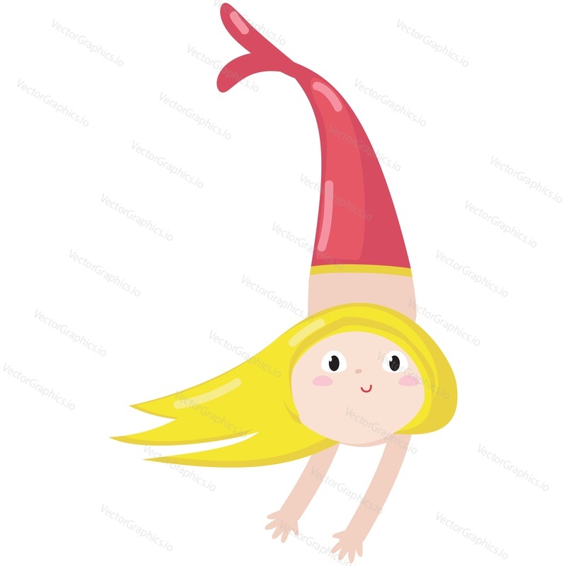 Cartoon mermaid vector. Cute girl icon illustration. Little fairy tale character, magic sea princess isolated on white background