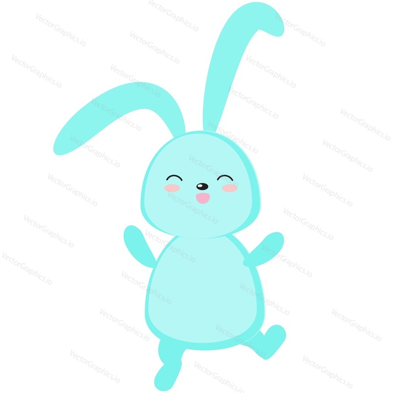 Easter bunny vector. Cute rabbit cartoon icon. Happy fluffy hare dancing enjoy springtime illustration isolated on white background. Animal character for spring holiday greeting card design