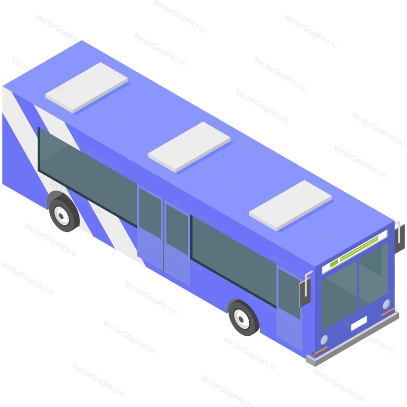 Bus isometric 3d city vector transport. Public passenger municipal autobus vehicle isolated on white background. Urban transportation 3d illustration