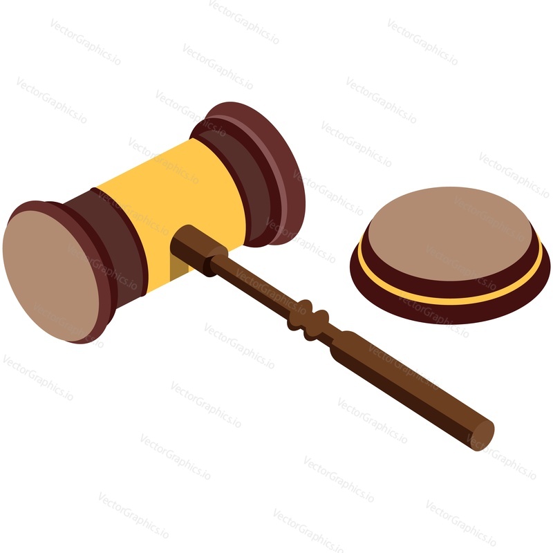 Judge gavel isometric icon vector. lLaw hammer or auction mallet isolated on white background. Judgment verdict or bid decision announcement