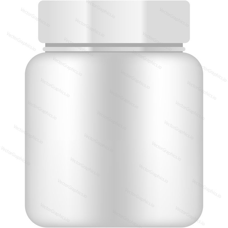 Sport nutrition package container mockup vector icon. Plastic whey protein and gainer design template isolated on white background