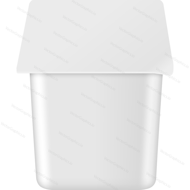 Jogurt balení box realistické vektorové ikony. Uzavřená plastová nádoba izolovaných na bílém pozadí. Branding a reklama