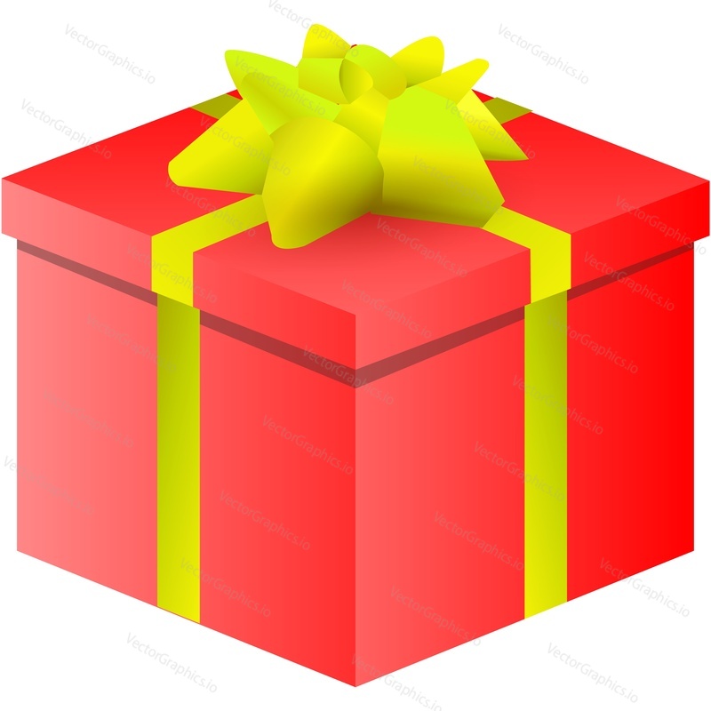 Present gift box vector icon. Surprise package with ribbon bow isolated on white background. Birthday or anniversary celebration concept