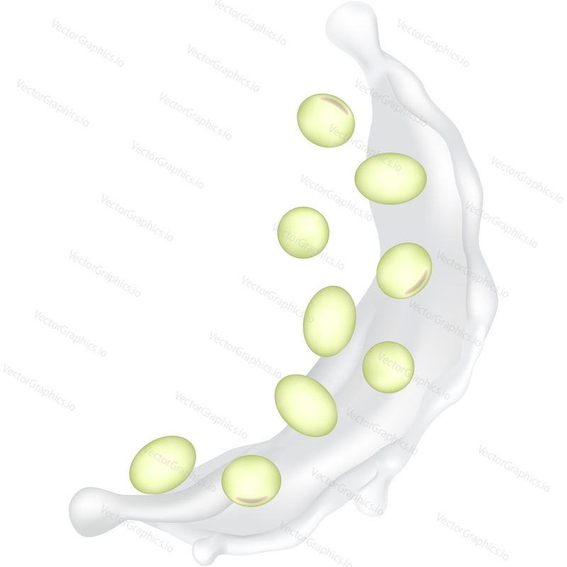 Soy milk with soybeans vector icon. Realistic advertising poster or package design element isolated on white background